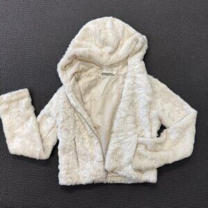 Abercrombie Kids Girls White Faux Fur Coat with Hood size L